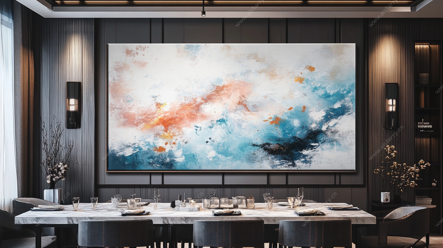 现代餐厅的抽象艺术挂画