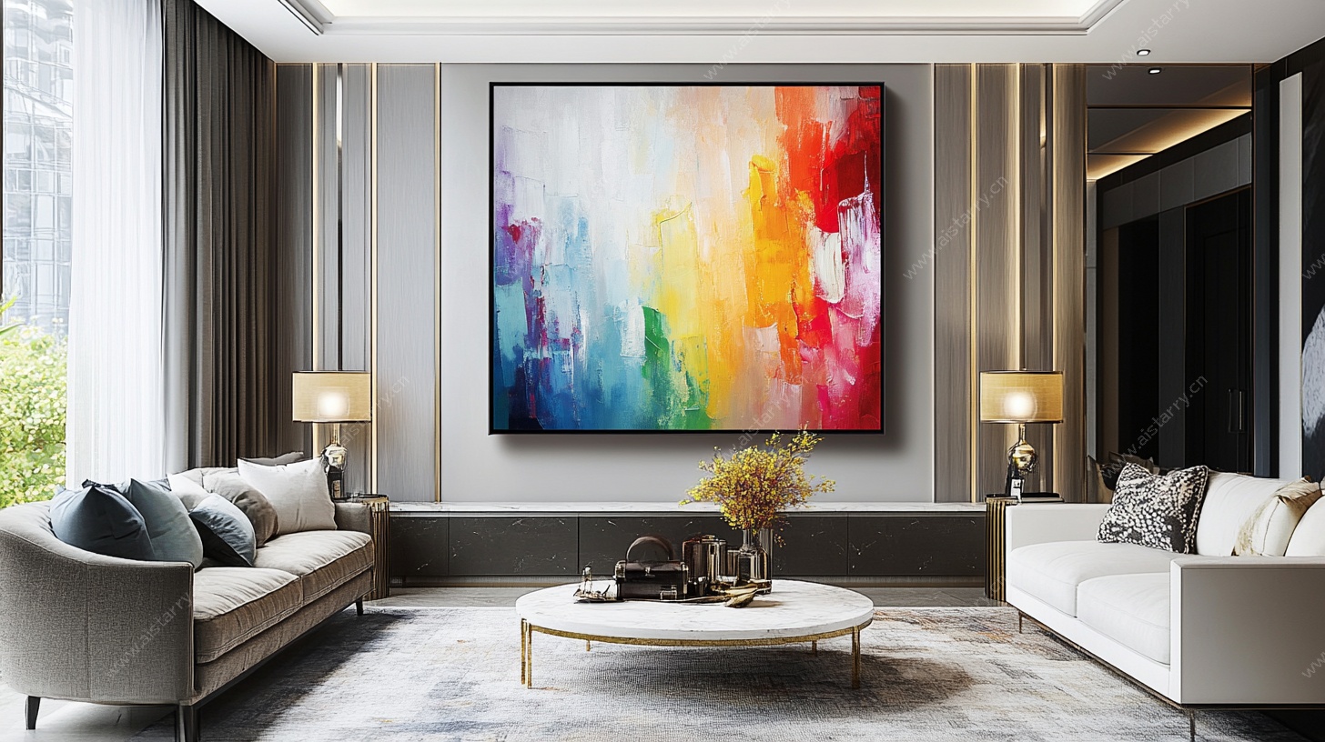 现代客厅的多彩艺术挂画