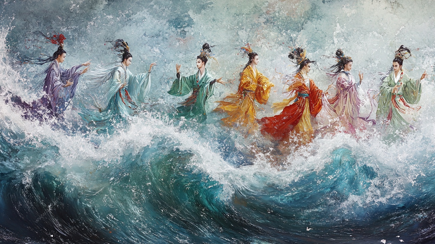 海浪中起舞的古风女子