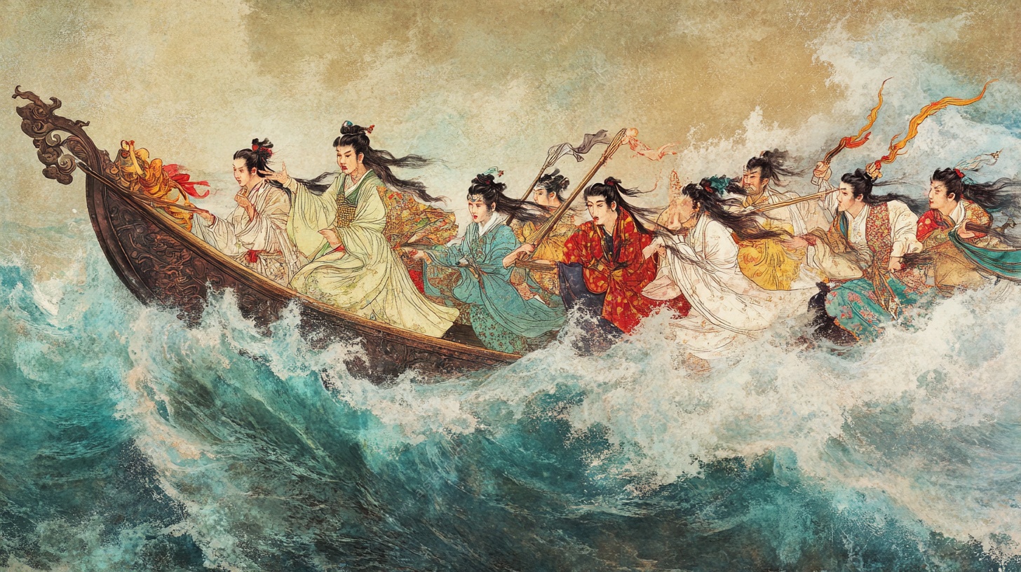 古风龙舟竞渡图