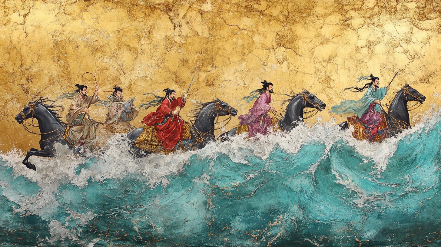 古风群侠踏浪策马图