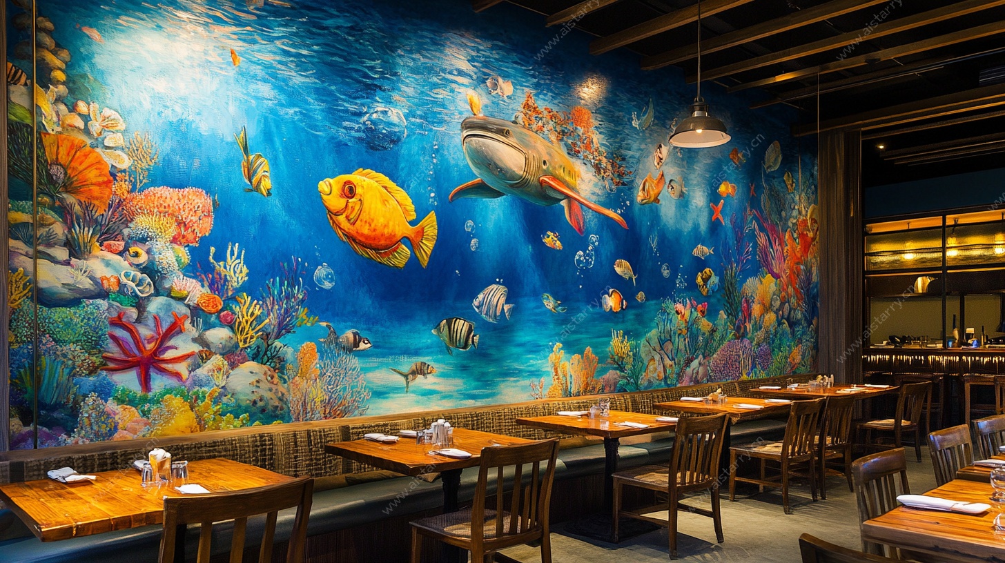 海底世界主题餐厅墙面