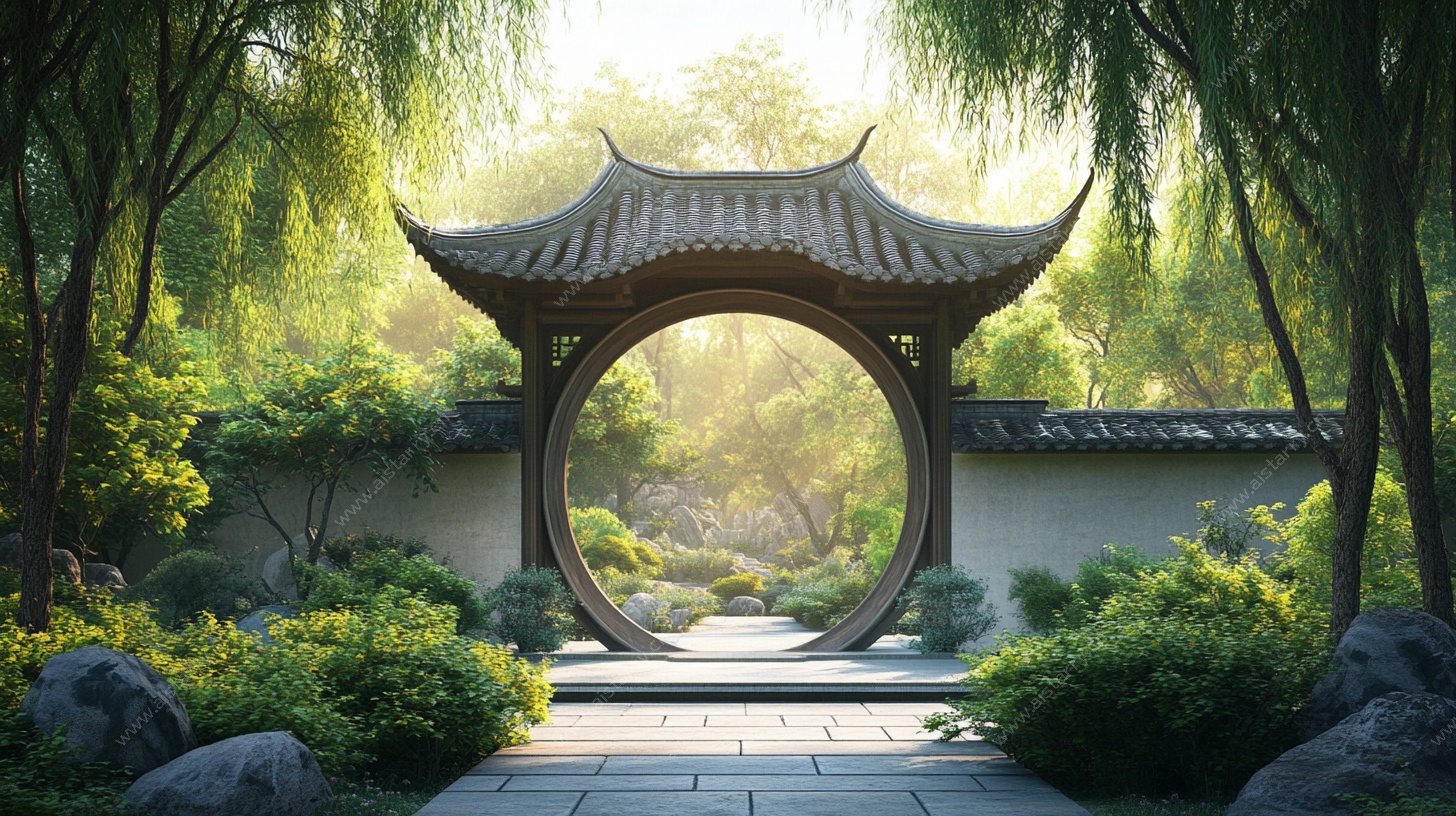 中式园林月洞门景观