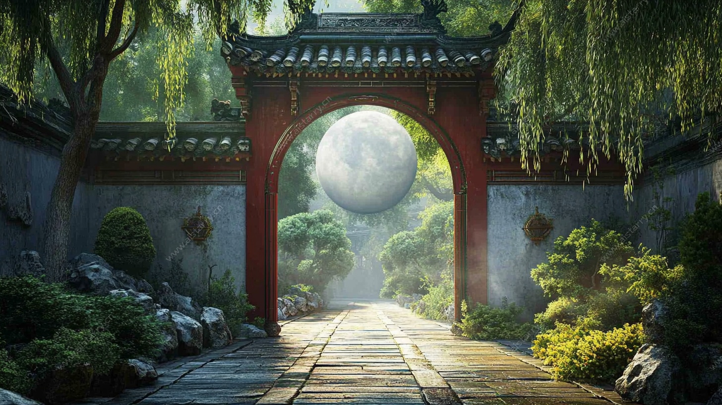 中式园林月洞门景观