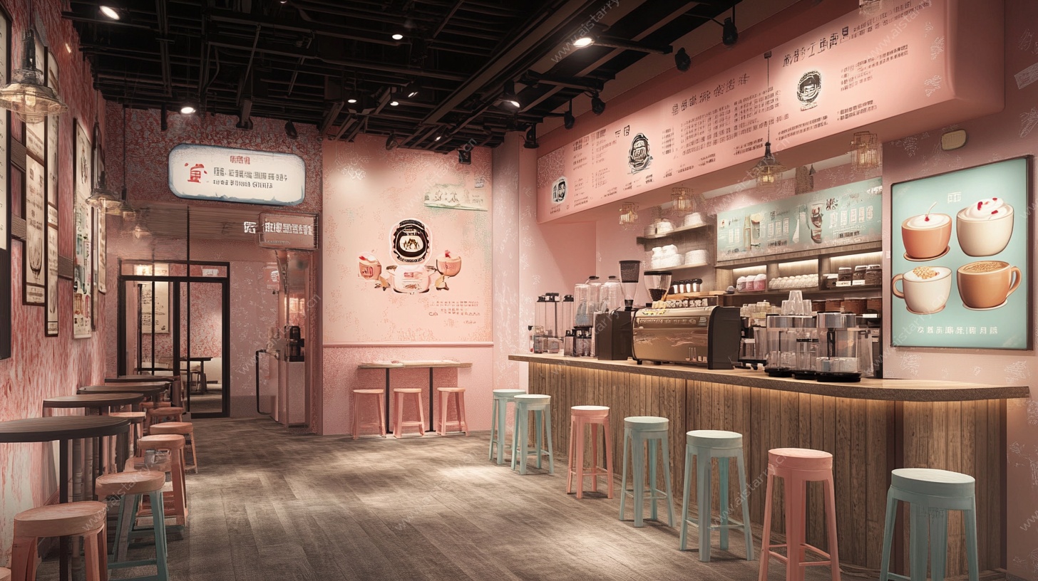 粉色系温馨奶茶店室内景
