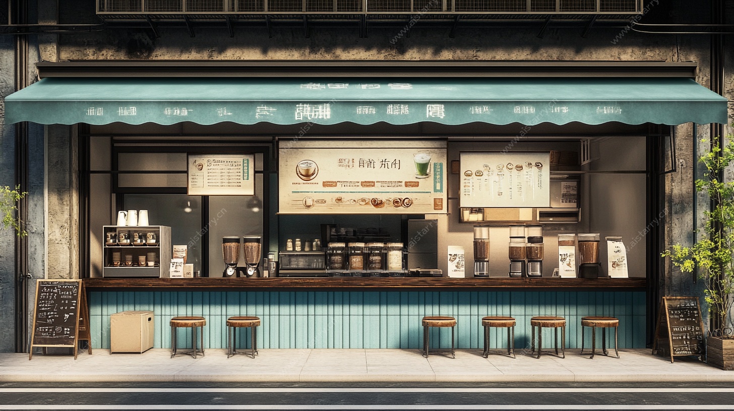 街边复古风咖啡店外观