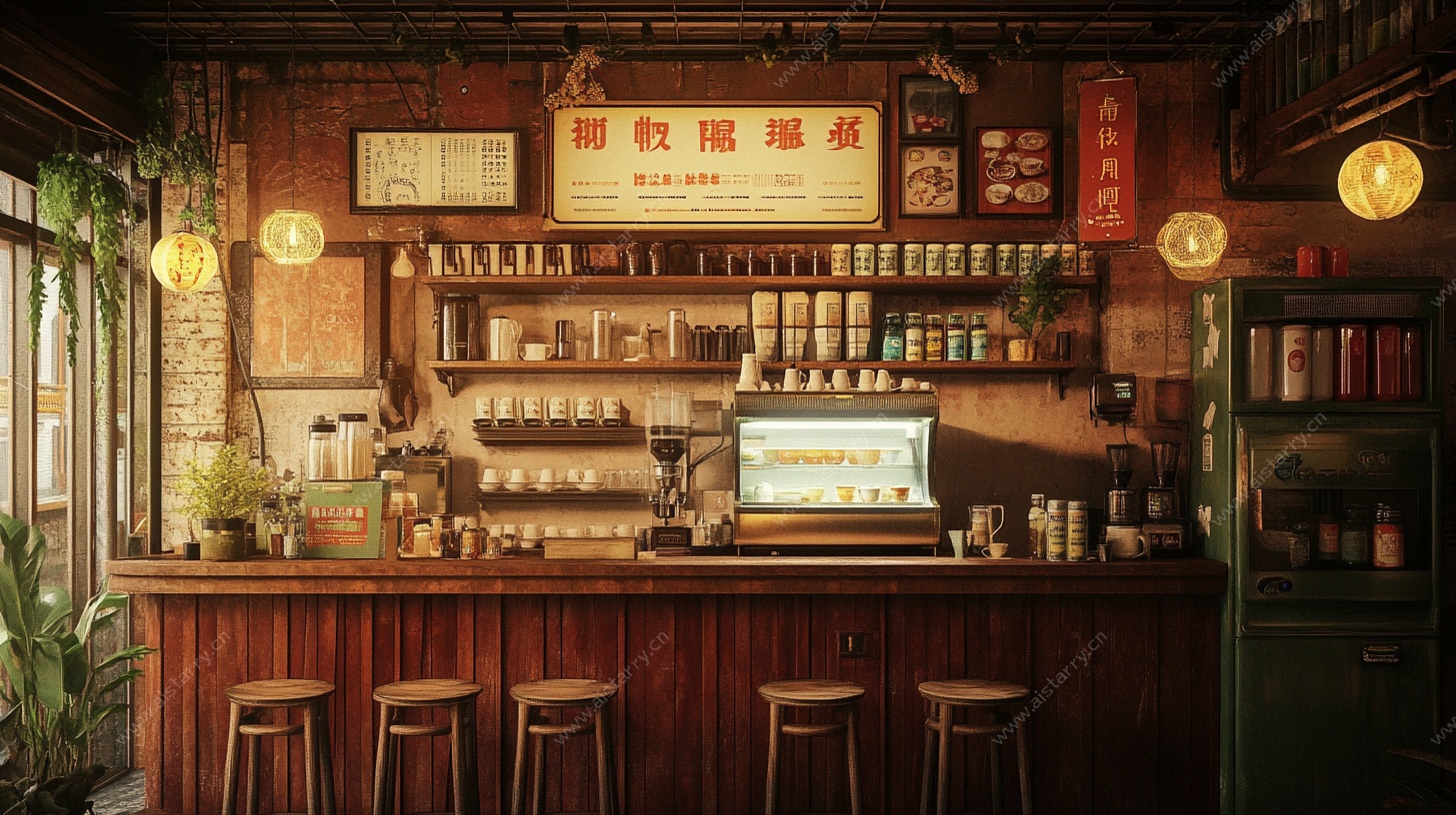 复古风温馨小酒馆吧台