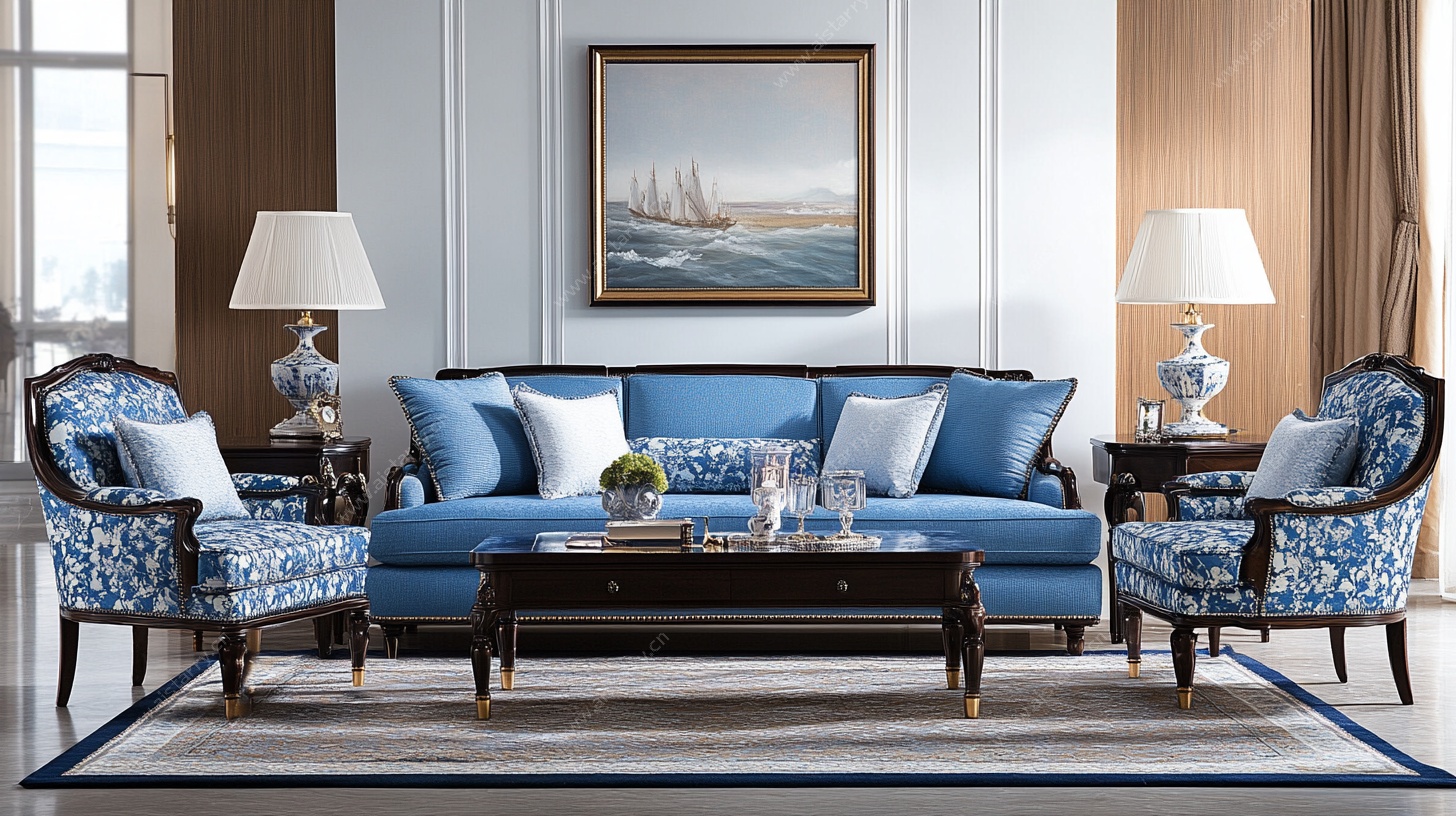 优雅蓝调客厅家居场景