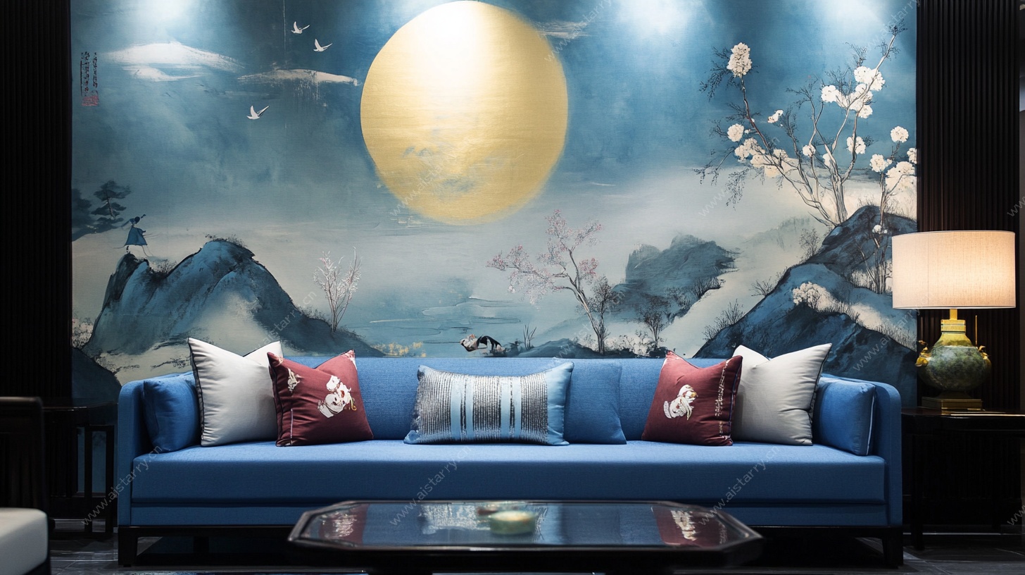 中式山水风客厅背景墙