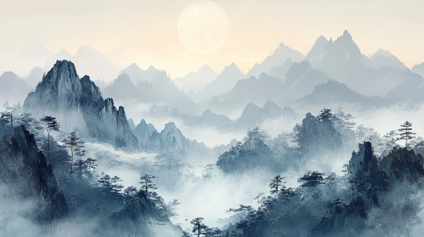 水墨山水日出图