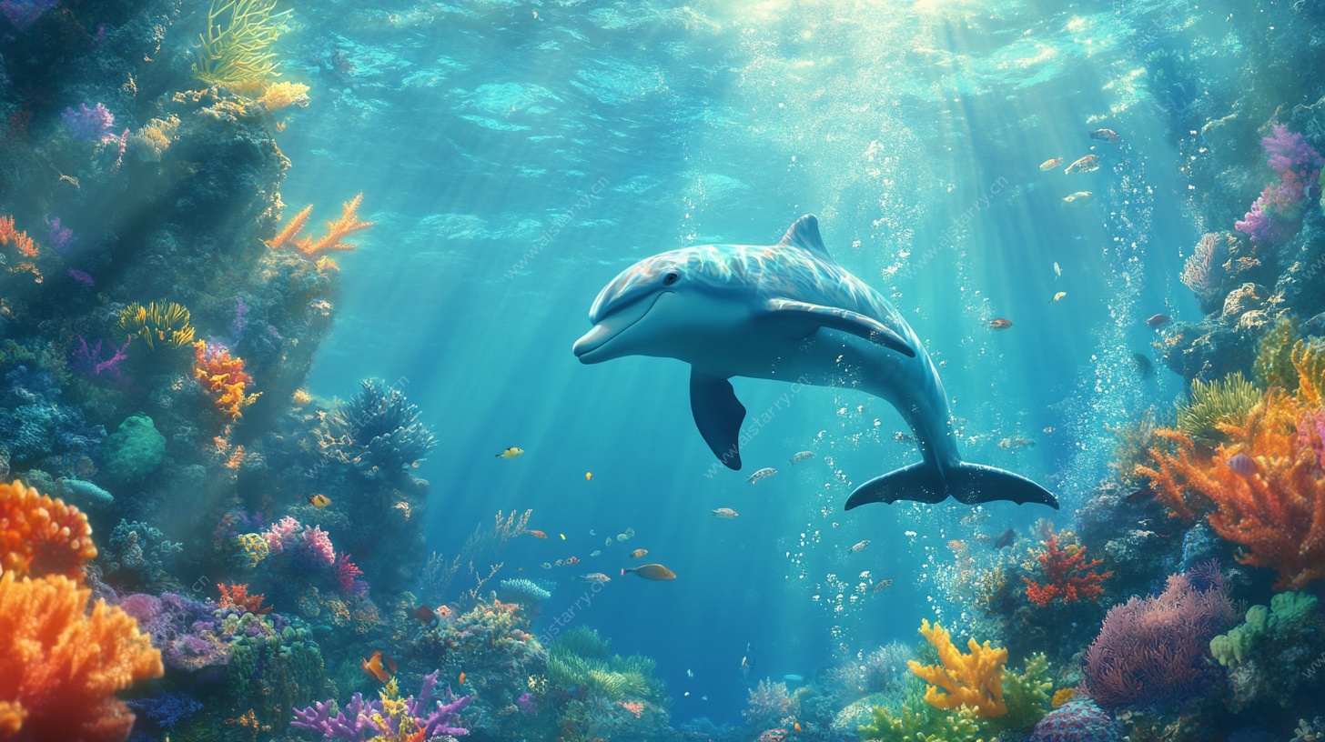 梦幻海底的海豚遨游