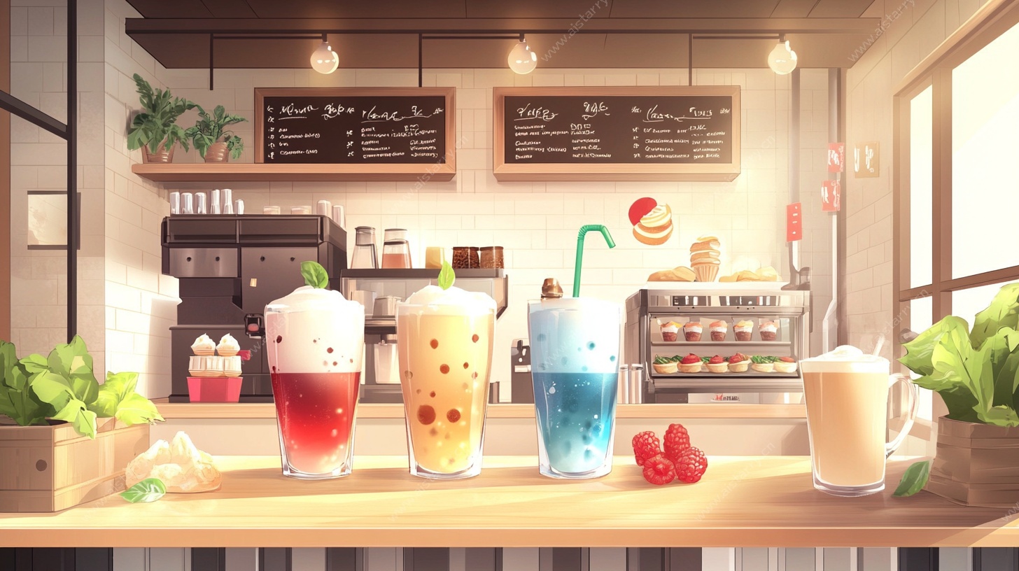 可爱风奶茶店饮品插画