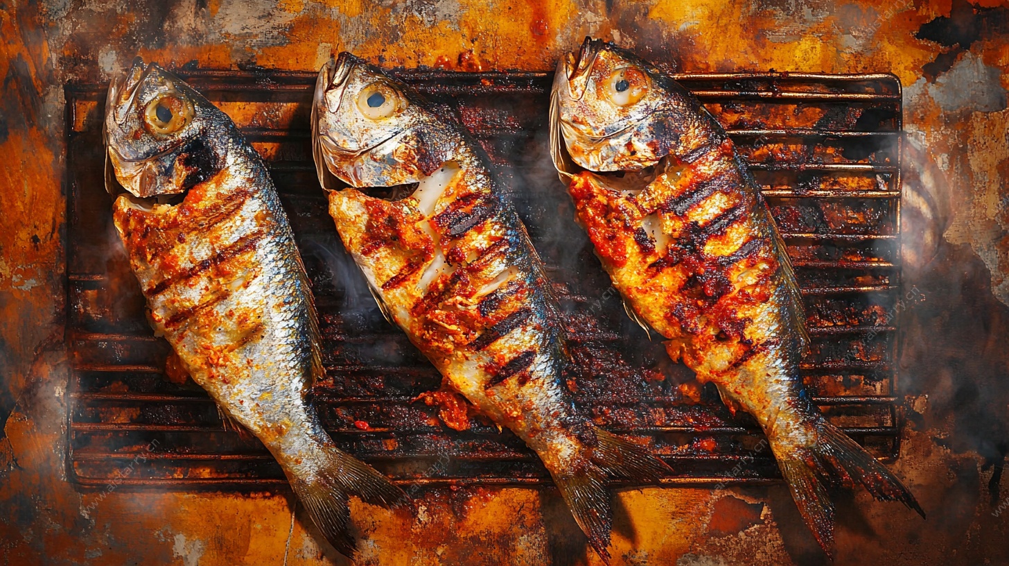 烤架上的美味烤鱼