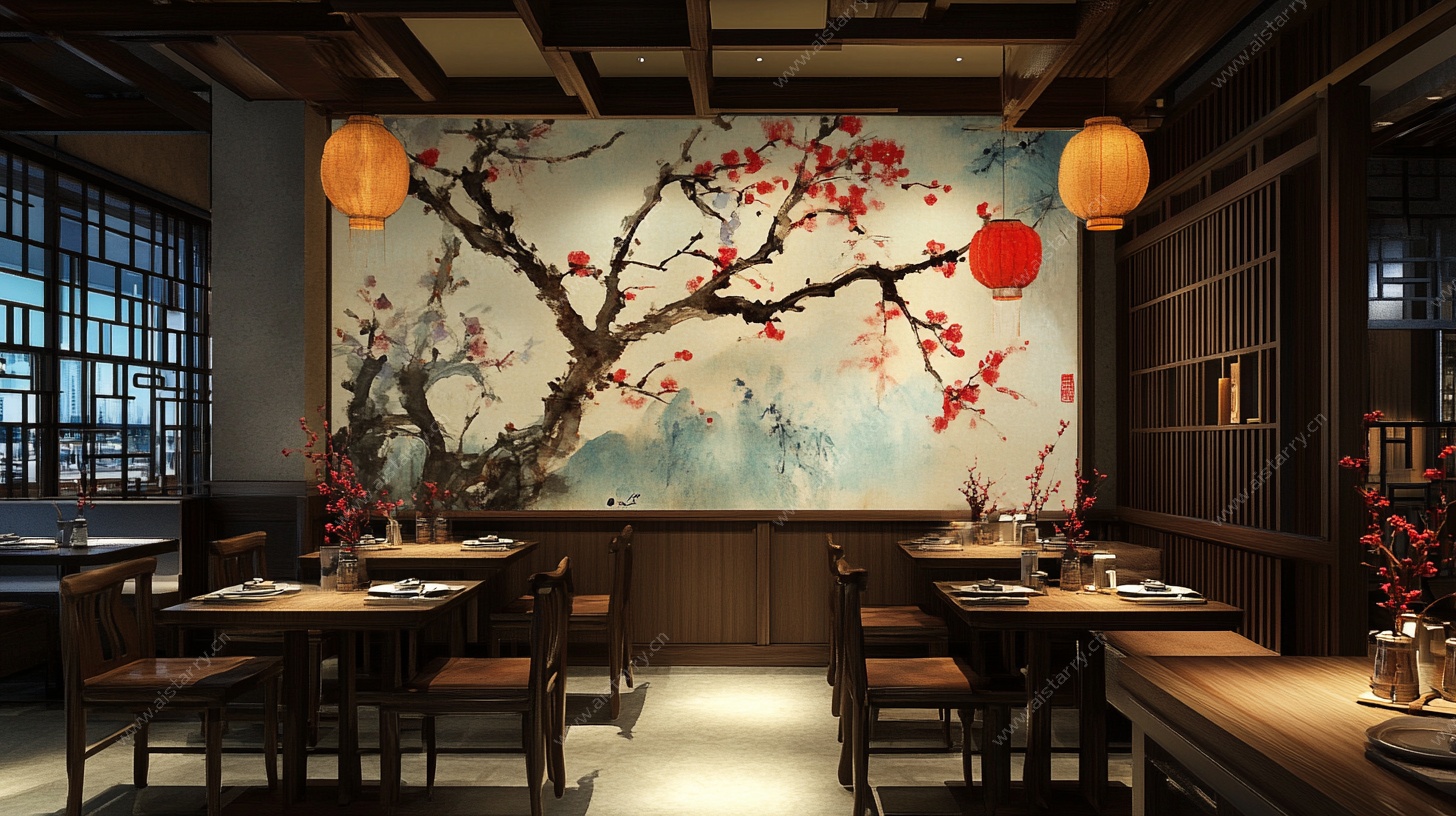 中式餐厅典雅梅花主题装饰