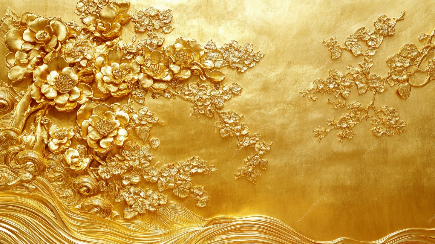 金色浮雕花卉装饰背景图