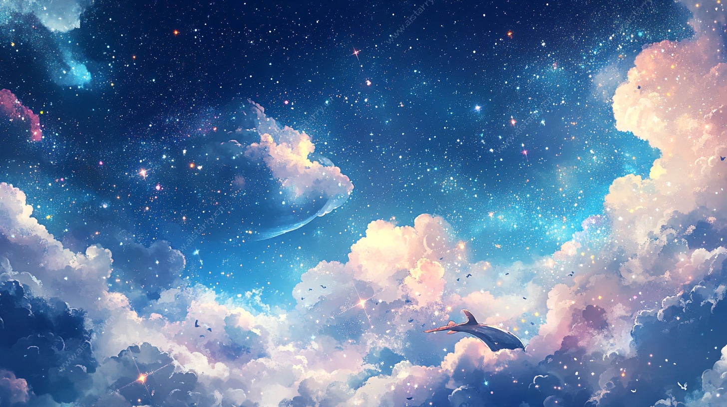 梦幻星空下的云中飞鸟