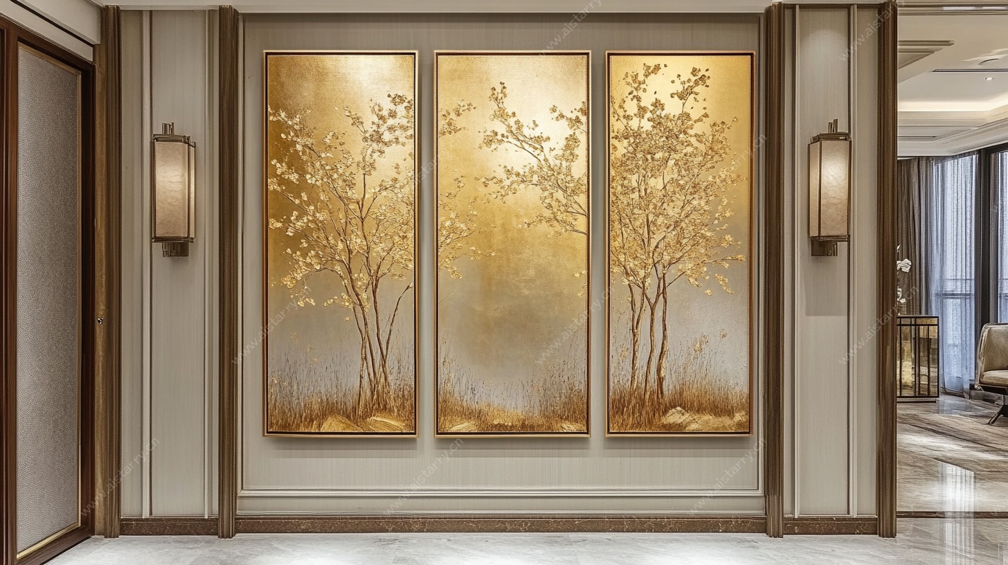 金色树木三联装饰画