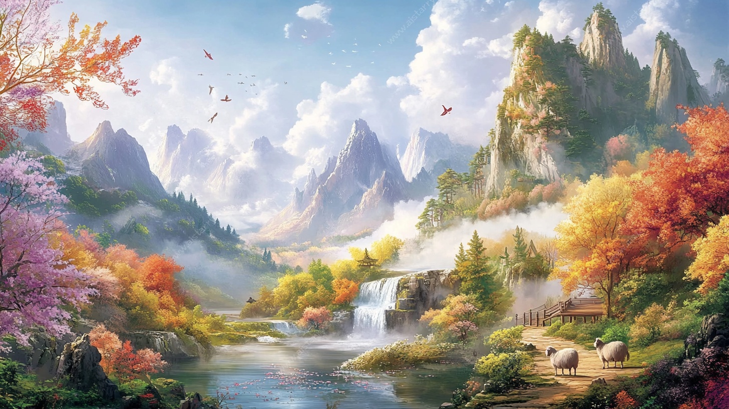 秋日山水诗意画卷