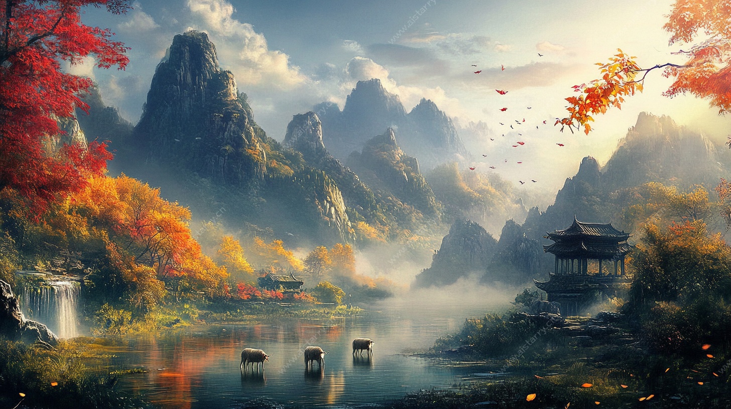 秋日山水古韵图