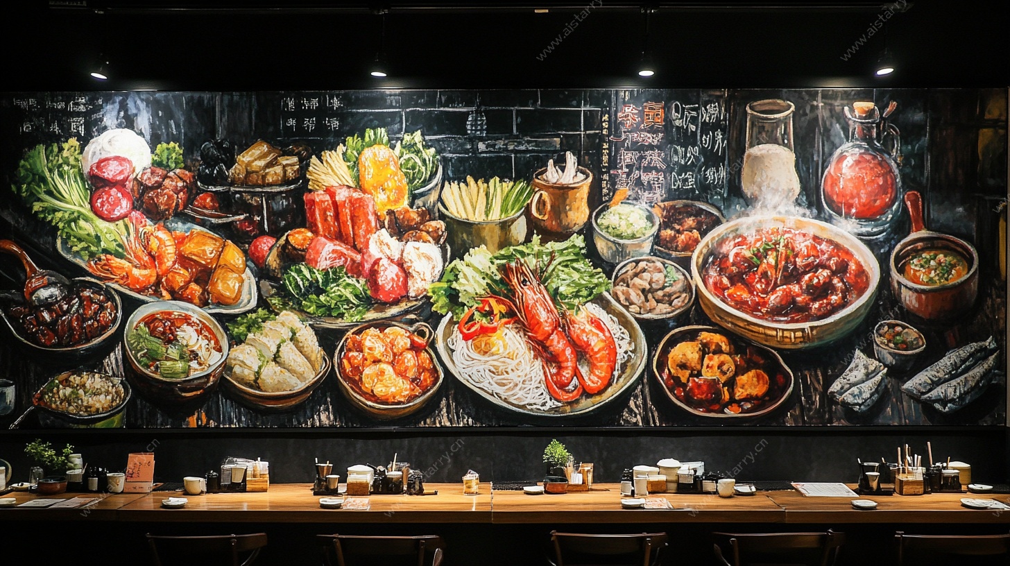 餐厅美食壁画展示