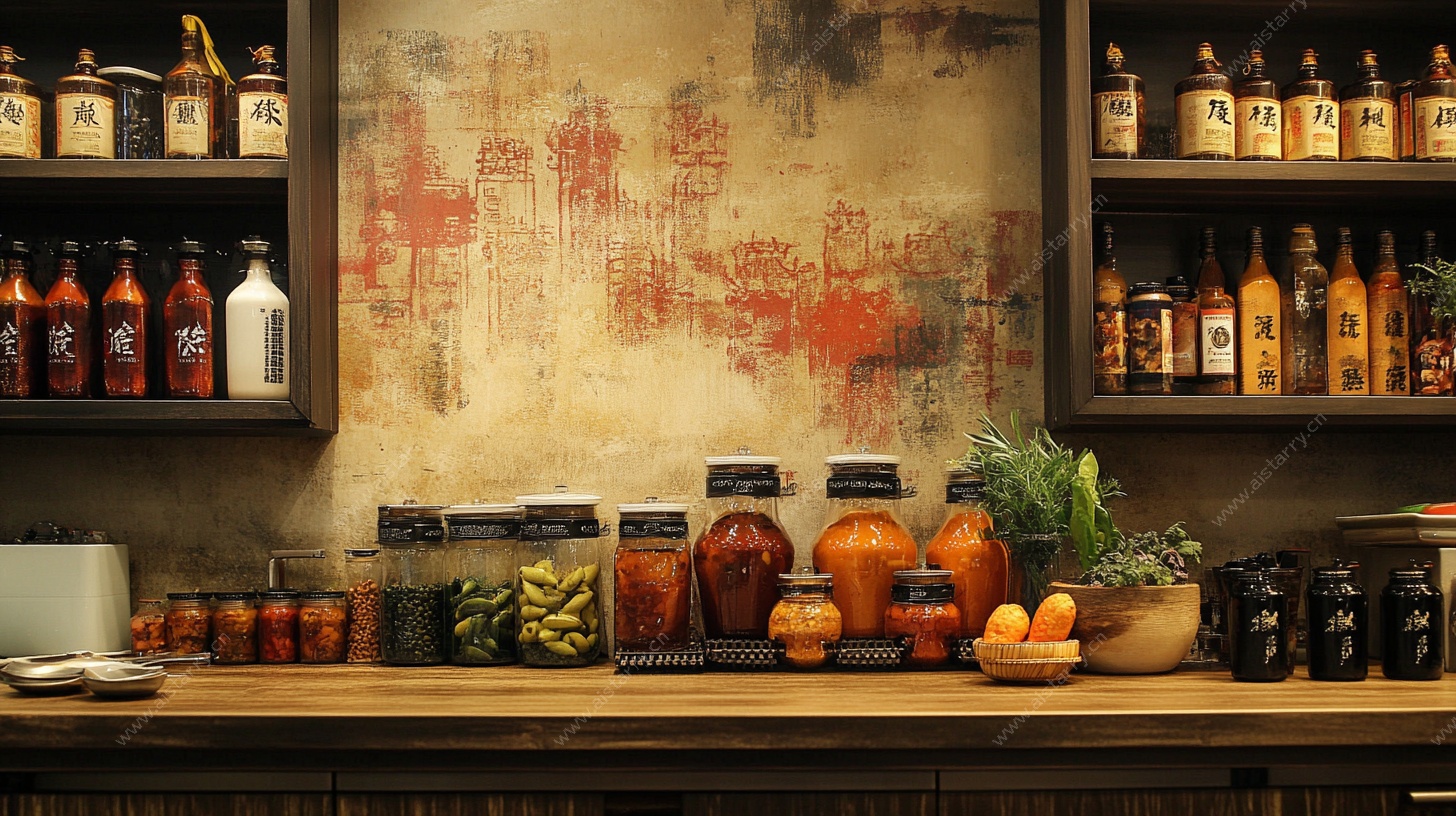 复古风厨房调料食材陈列