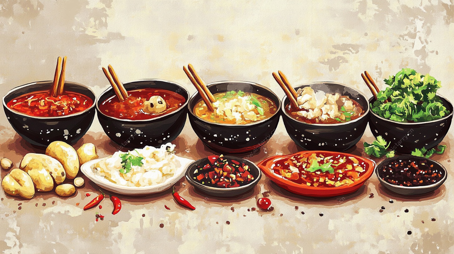 中式美味调料与食材展示