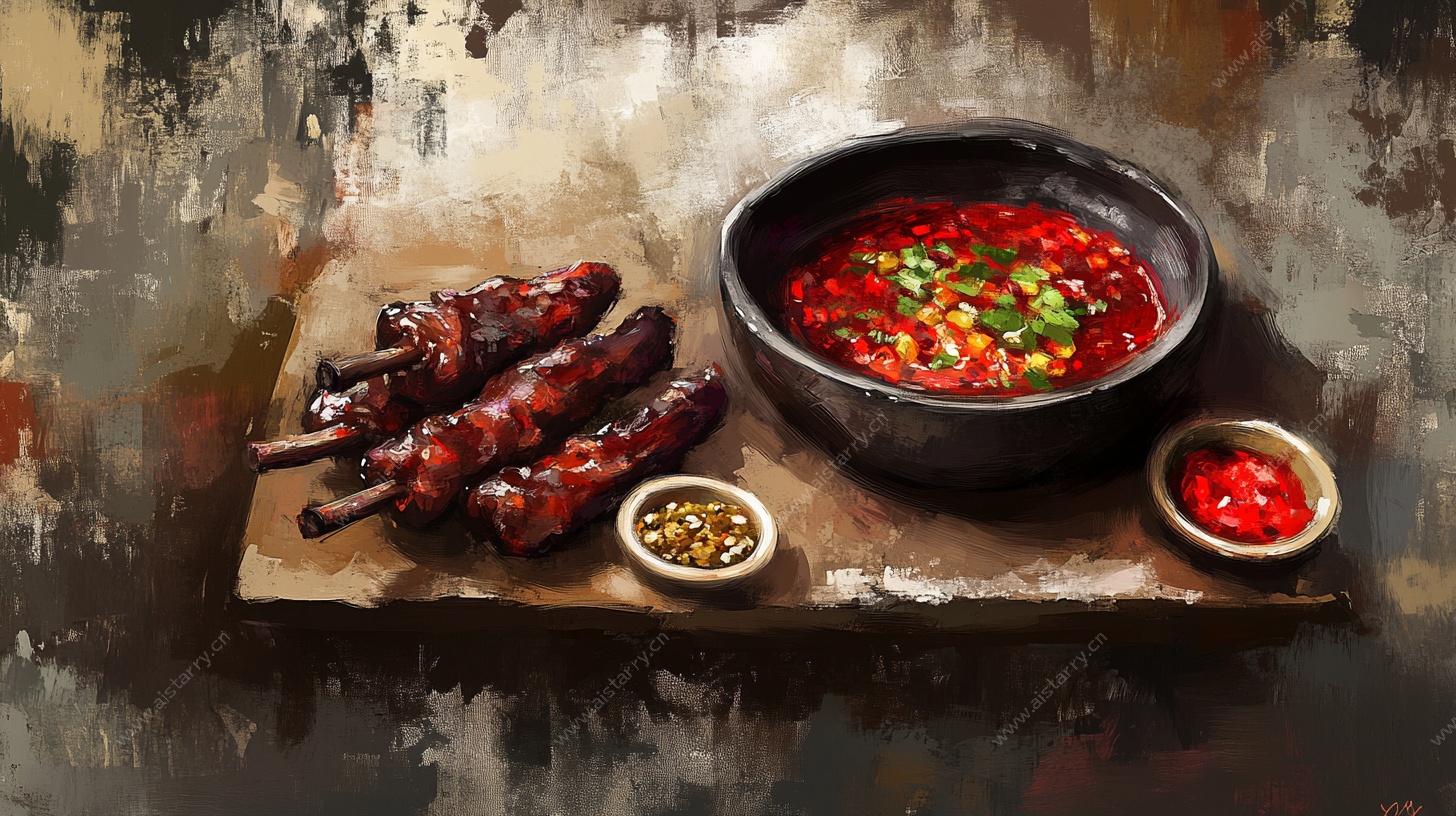 美味烤串配香辣蘸料