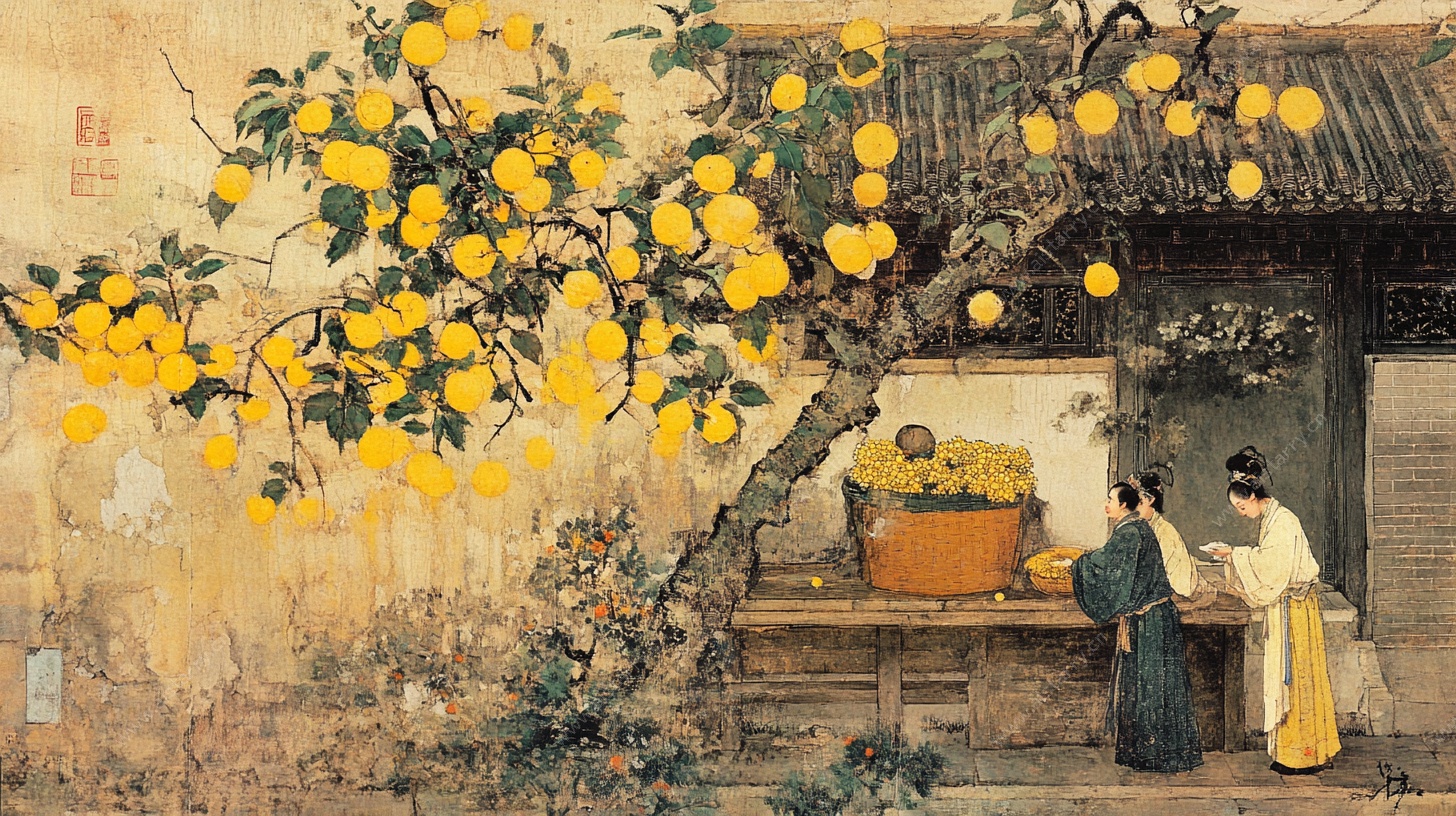 古树下的水果售卖场景