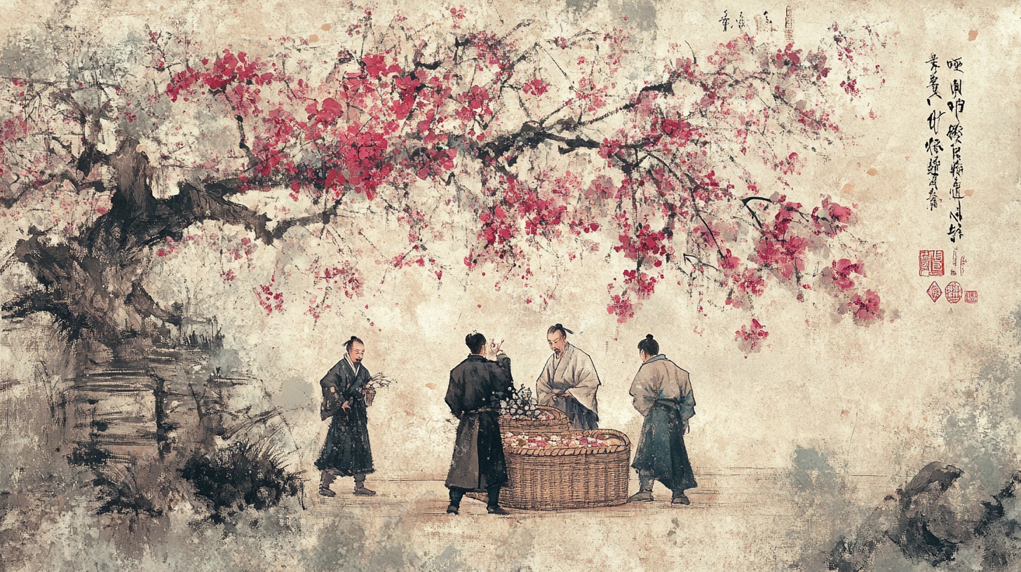 古风树下雅士相聚场景