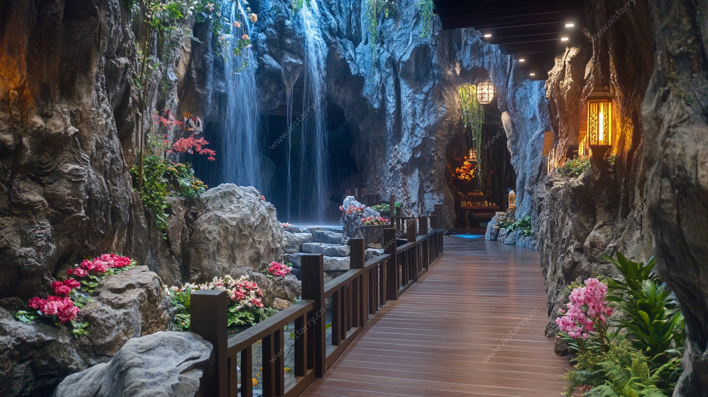 室内瀑布景观步道