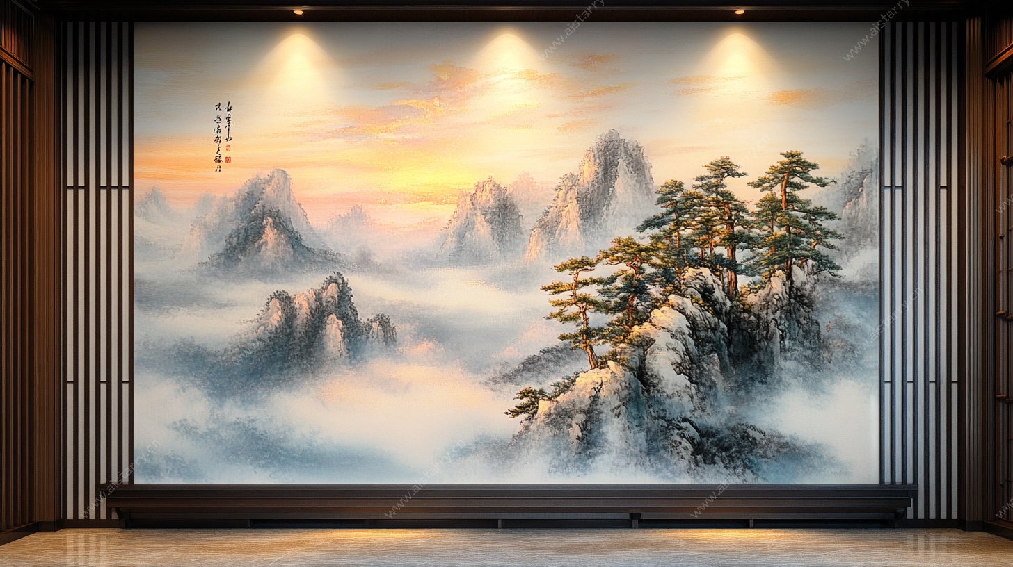中式山水壁画 意境悠远