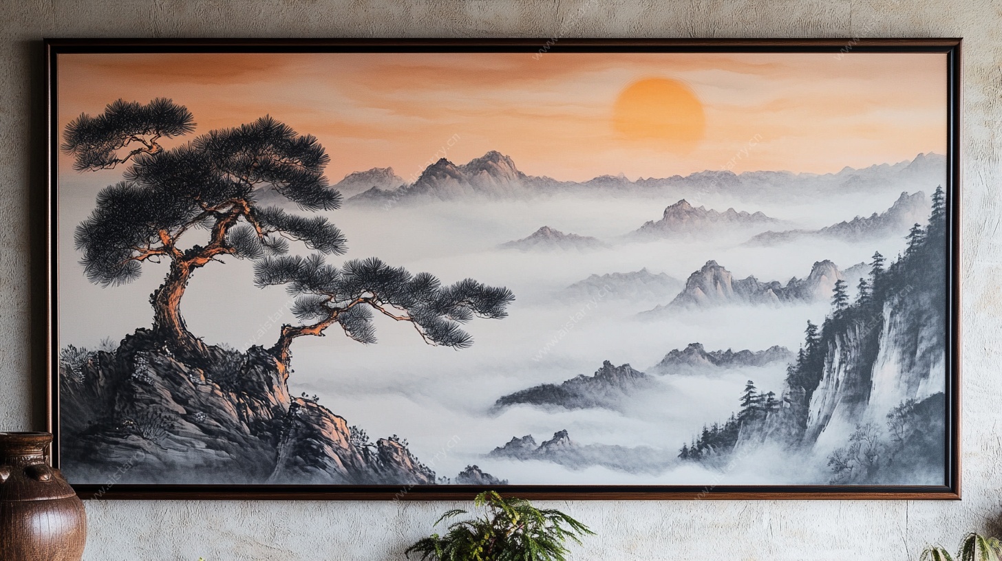 中式山水迎客松装饰画