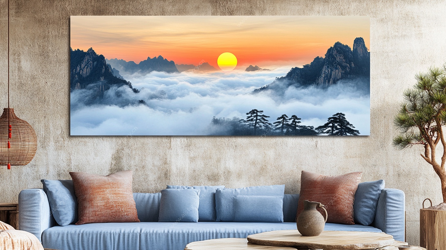 客厅山水挂画 日出美景