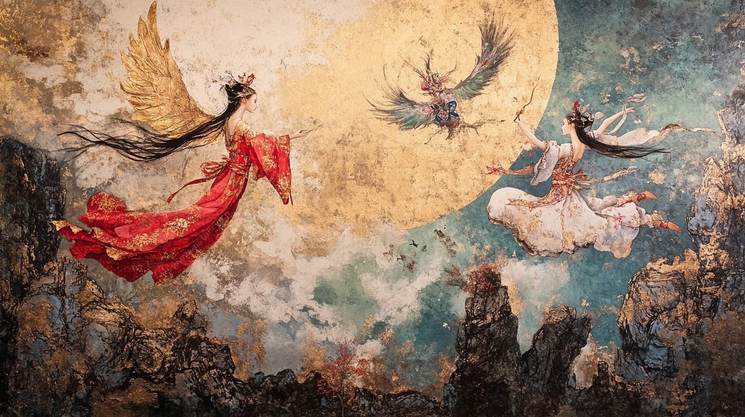 飞天神女月夜奇幻图景