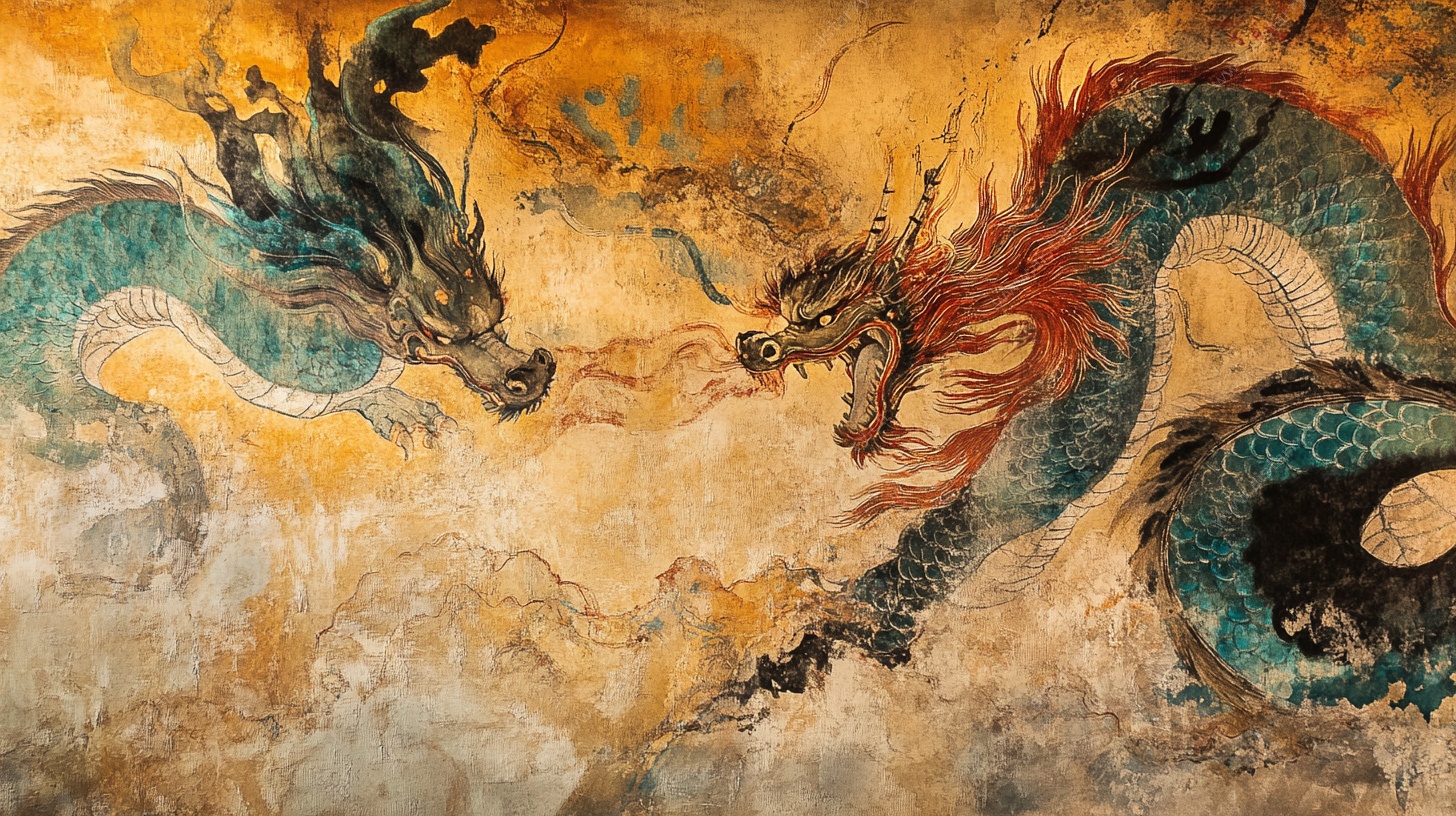 双龙相争壁画