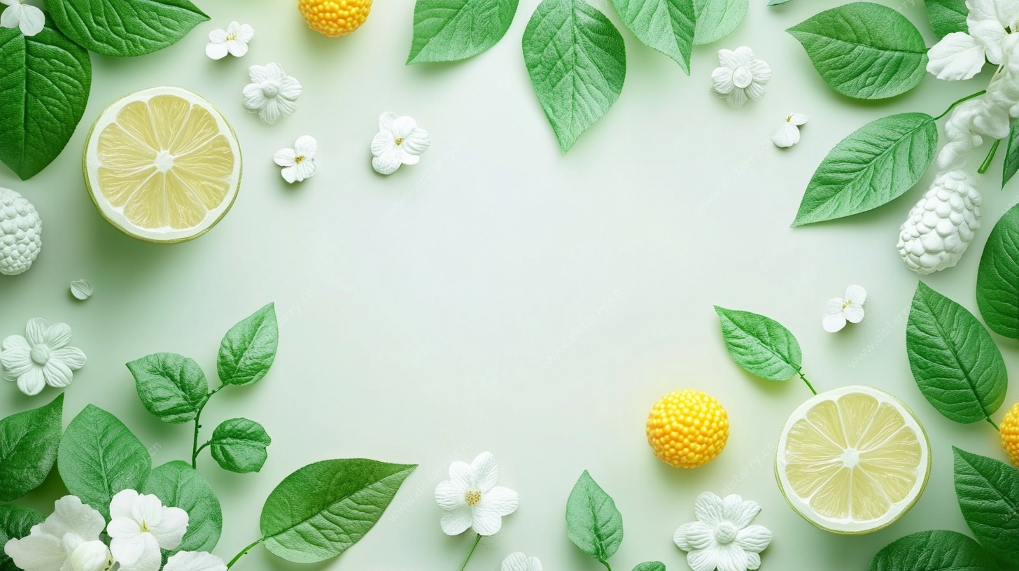 清新柠檬绿叶花卉背景图