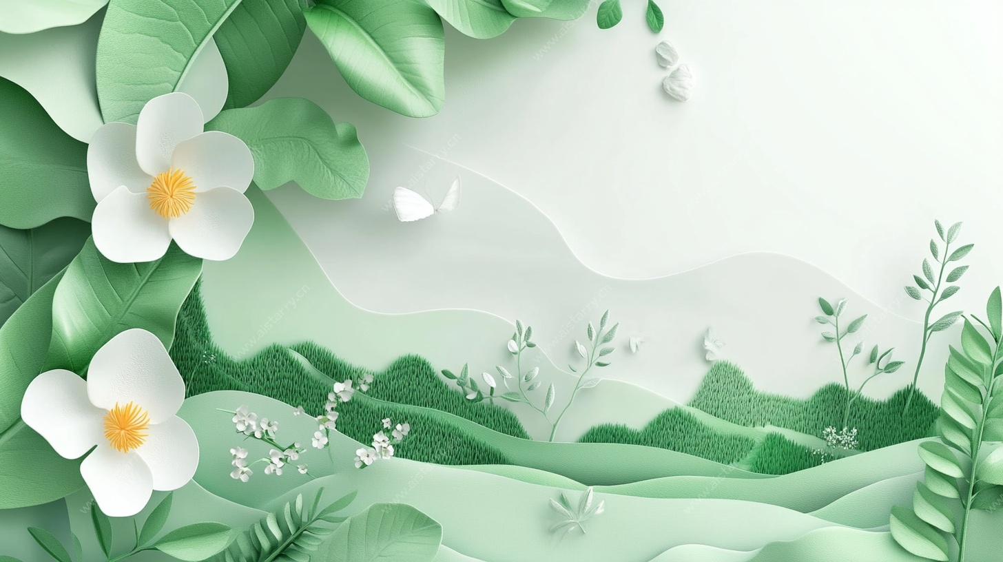 立体纸艺风绿色花卉景观