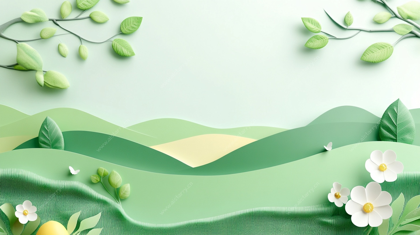 春日绿色纸艺风景图