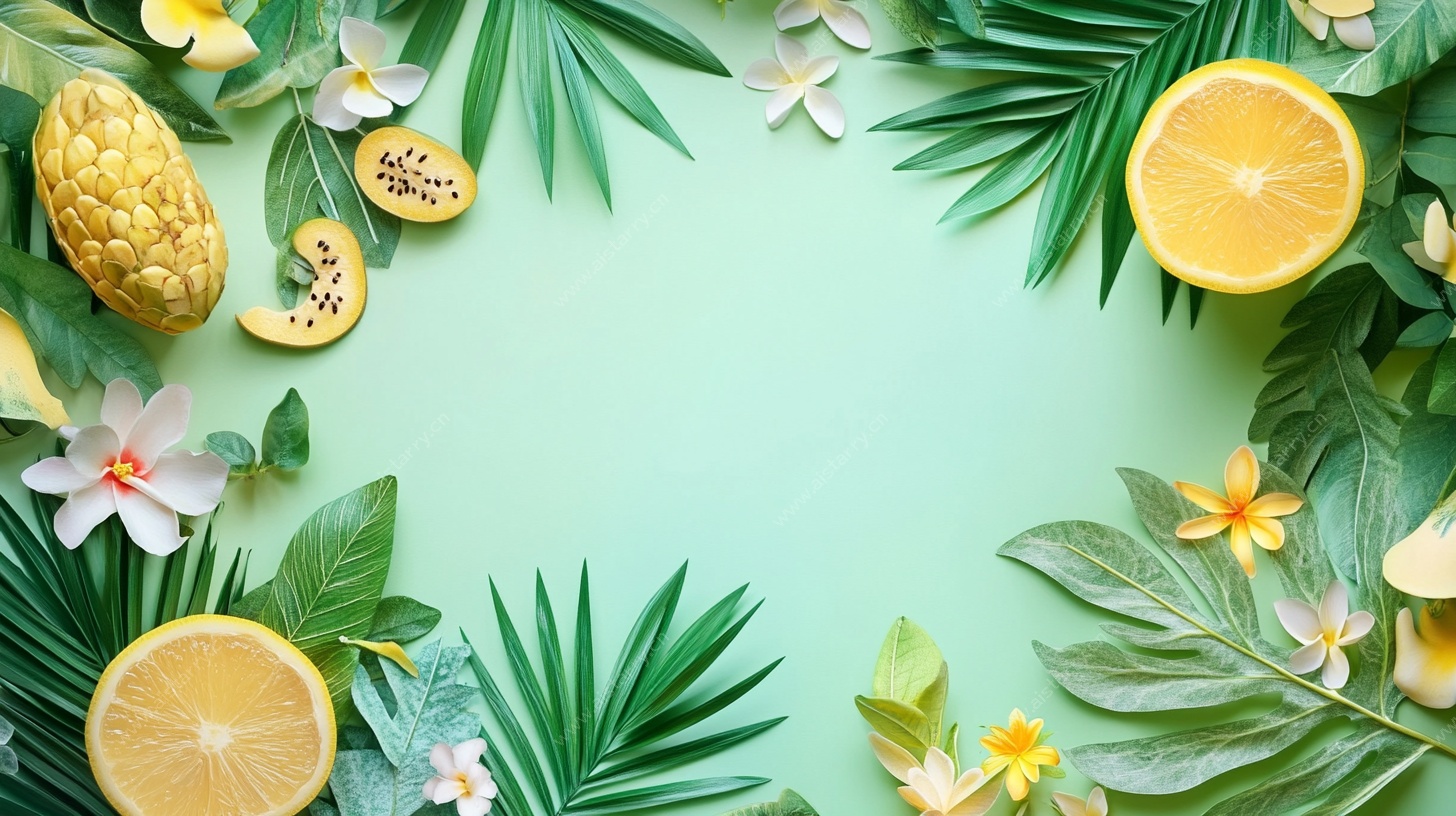 热带水果与绿植装饰背景