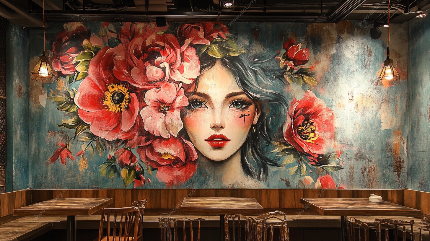 花卉美女壁画装饰墙面