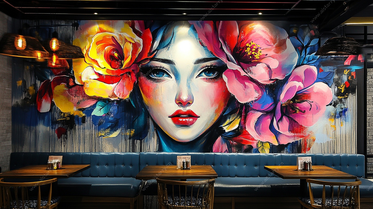 花漾美女壁画装饰空间