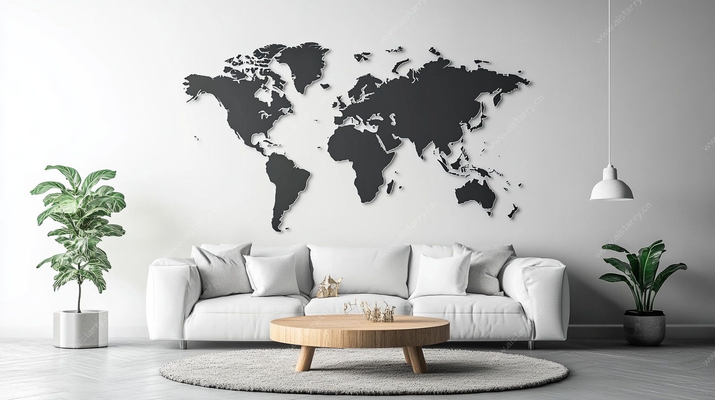 世界地图装饰的简约客厅