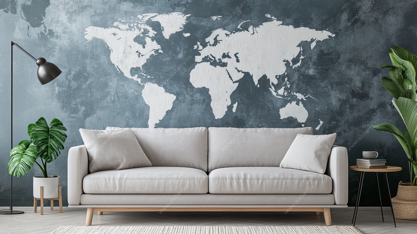简约客厅世界地图背景墙