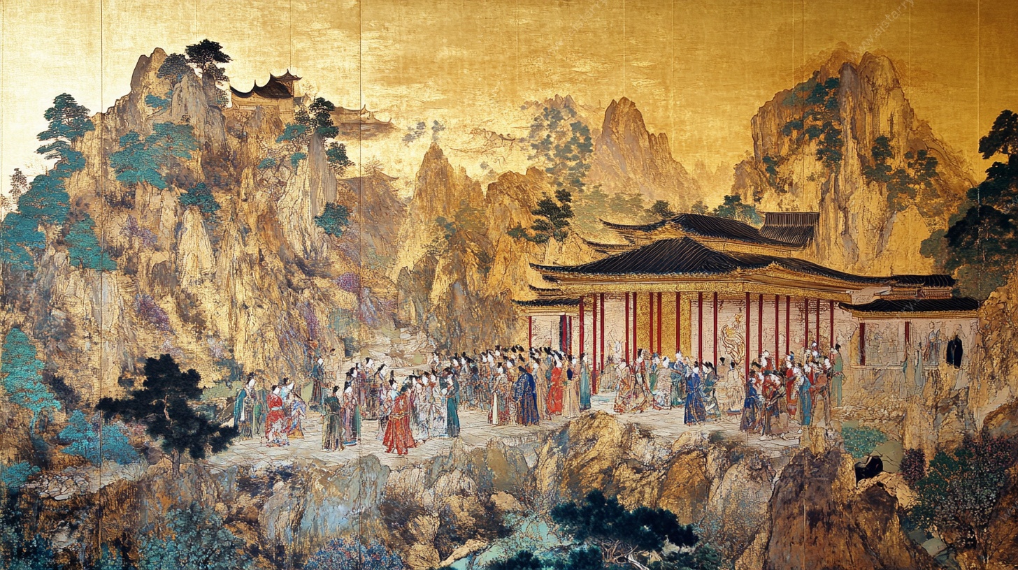 古代宫廷山水人物图