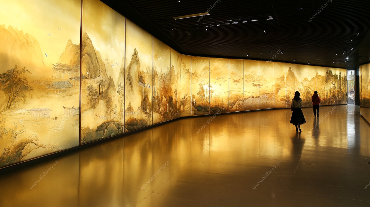 中式山水壁画展厅场景