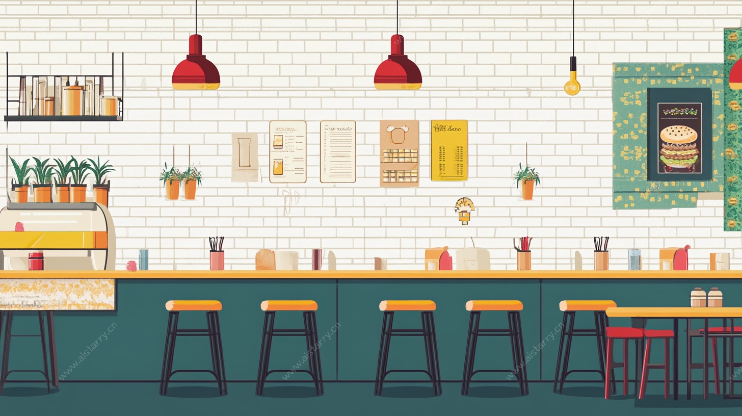 温馨简约风咖啡店室内场景