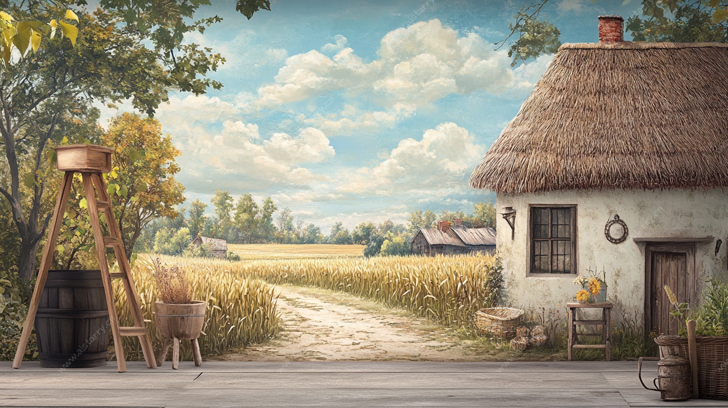 乡村小屋田园风光图景