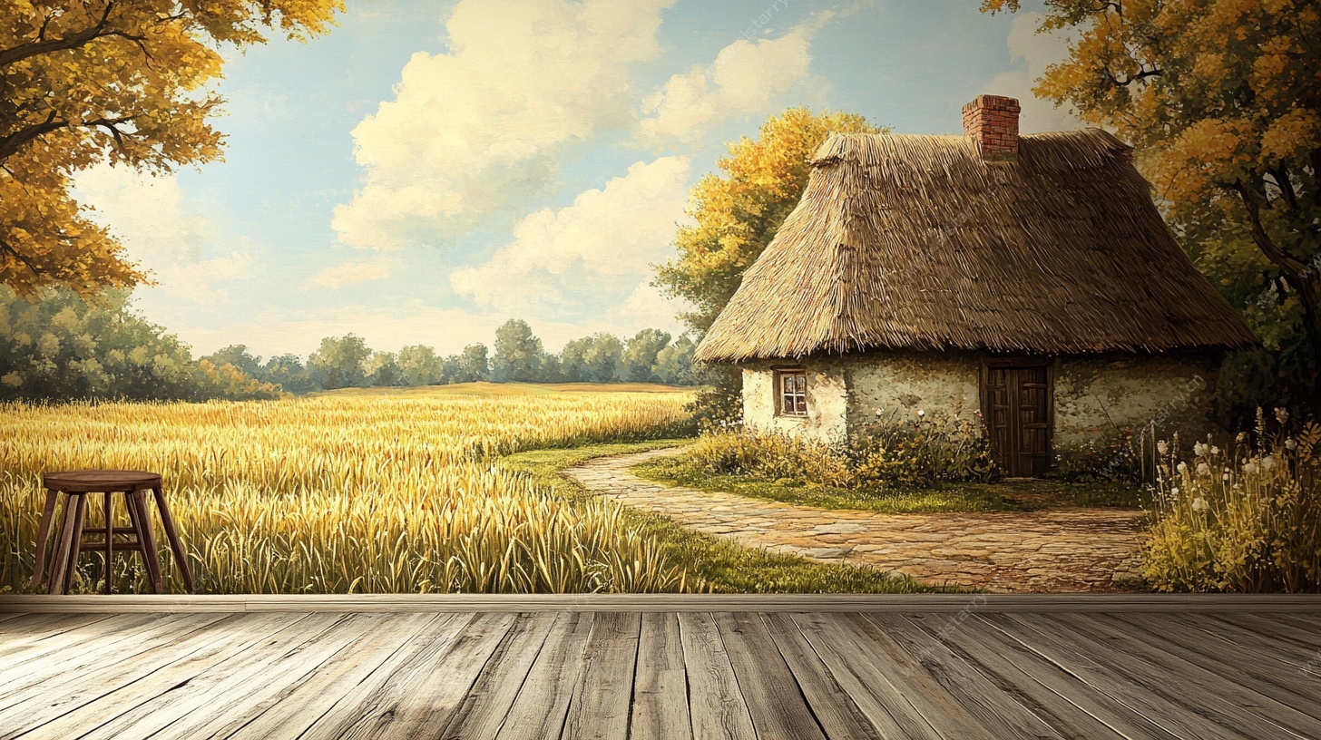 田园小屋木地板风景图