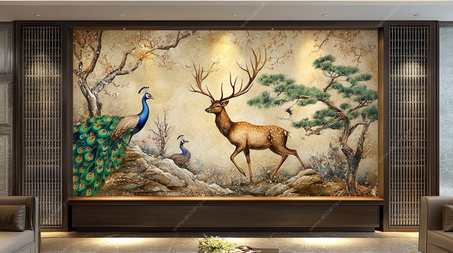 中式祥瑞背景墙装饰画