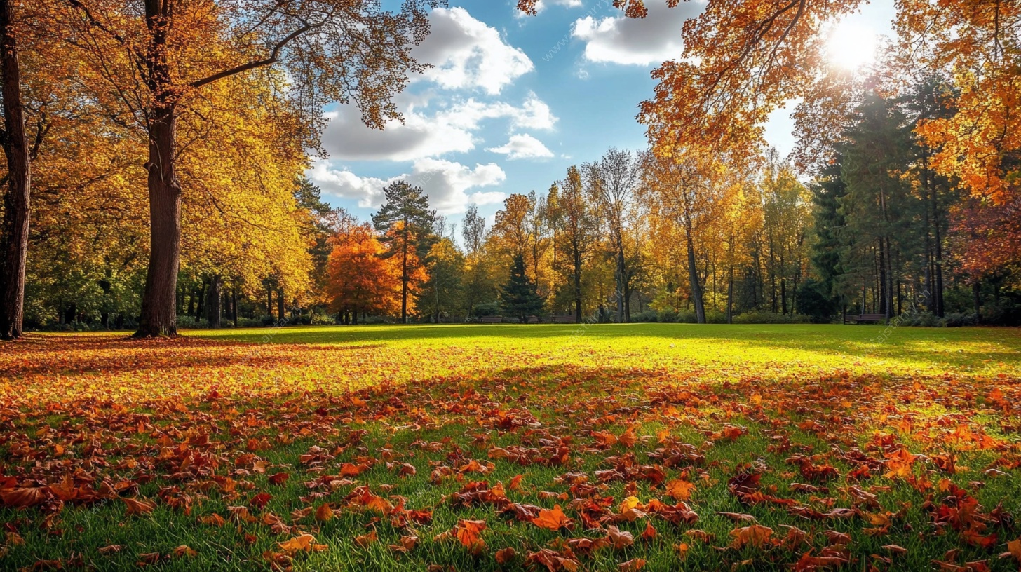 秋日森林阳光草地美景